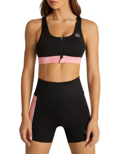 The Club Adjustable Zip Medium Impact Sports Bra In Black