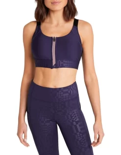 Dimension Zip Medium Impact Sports Bra In Navy