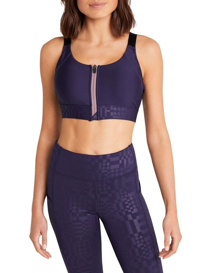 Dimension Zip Medium Impact Sports Bra In Navy