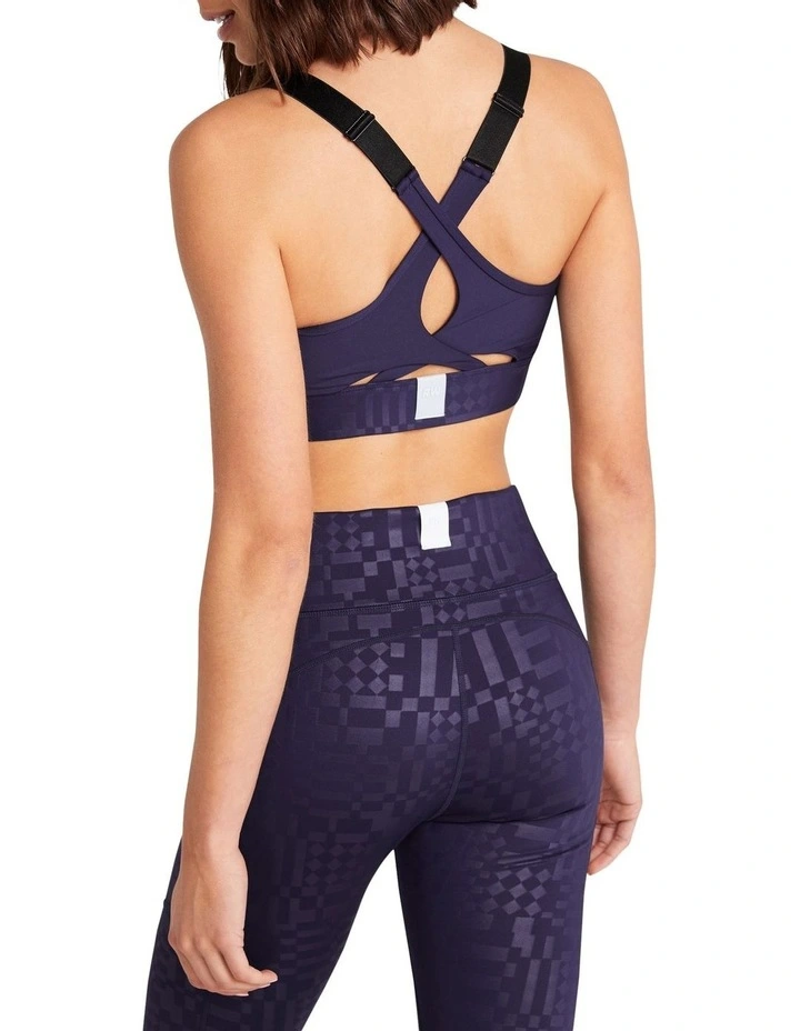 Dimension Zip Medium Impact Sports Bra In Navy - Image 3
