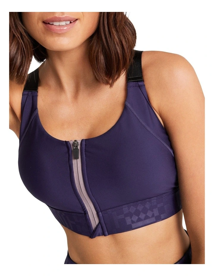 Dimension Zip Medium Impact Sports Bra In Navy - Image 4