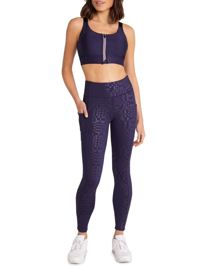 Dimension Zip Medium Impact Sports Bra In Navy - Image 5