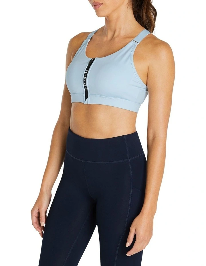 Velocity Medium Impact Zip Sports Bra In Blue - Image 3