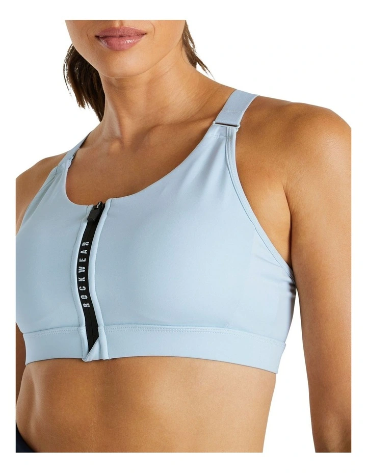Velocity Medium Impact Zip Sports Bra In Blue - Image 4