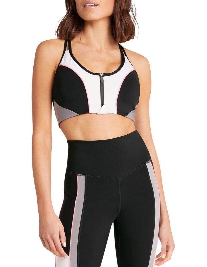 Milan Zip Medium Impact Sports Bra In Black/Pink