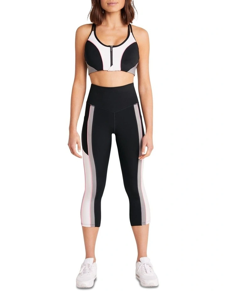 Milan Zip Medium Impact Sports Bra In Black/Pink - Image 4