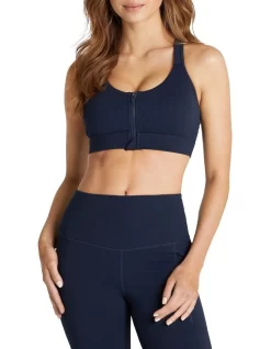 Lovechild Adjustable Zip Medium Impact Sports Bra In Navy