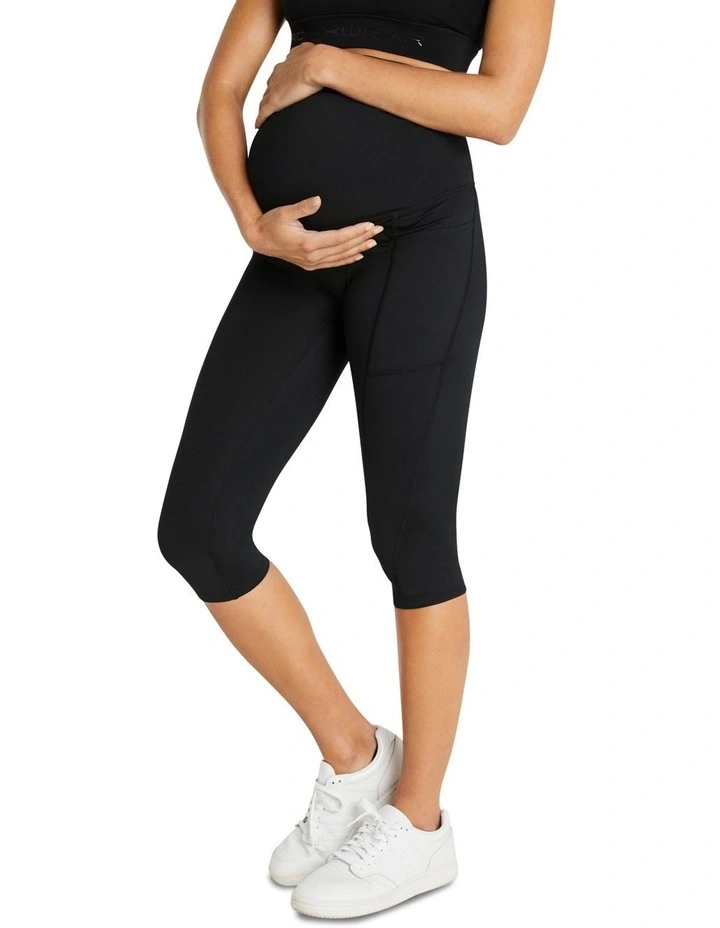 Maternity 3/4 Pocket Tights In Black - Image 2