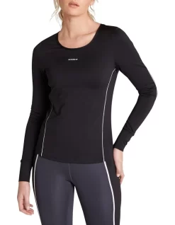 Walk The Line Panelled Long Sleeve Run Top In Black