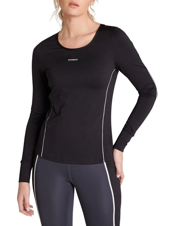 Walk The Line Panelled Long Sleeve Run Top In Black