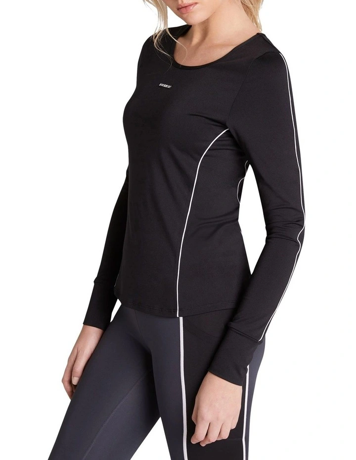 Walk The Line Panelled Long Sleeve Run Top In Black - Image 2