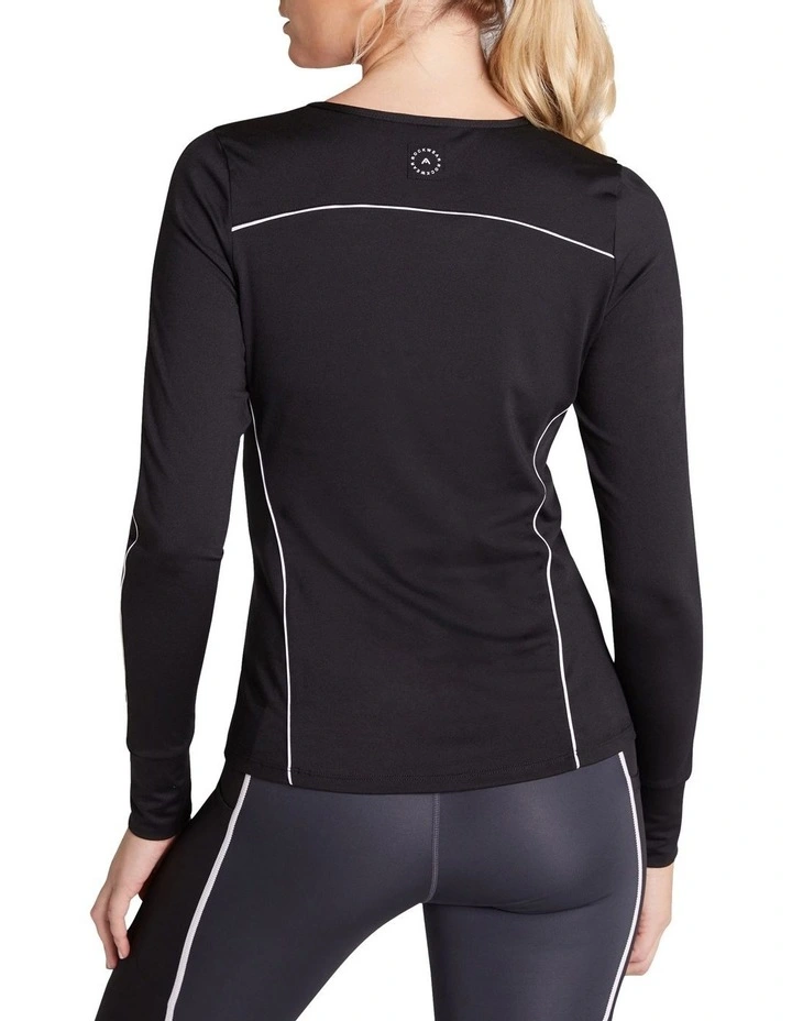 Walk The Line Panelled Long Sleeve Run Top In Black - Image 3