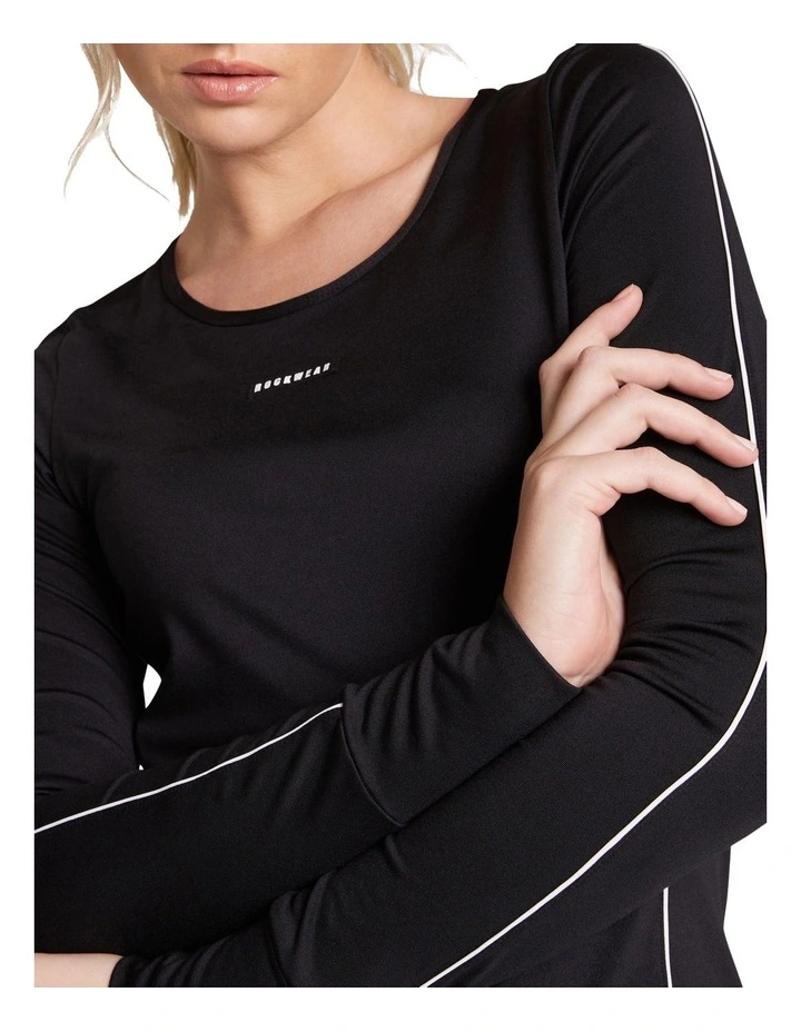 Walk The Line Panelled Long Sleeve Run Top In Black - Image 4