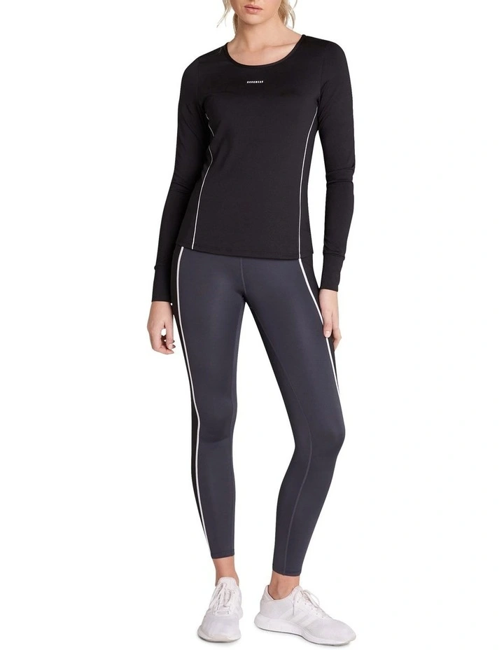 Walk The Line Panelled Long Sleeve Run Top In Black - Image 5