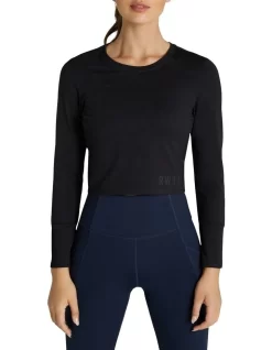 Balance Ribbed Panelled Long Sleeve Top In Black