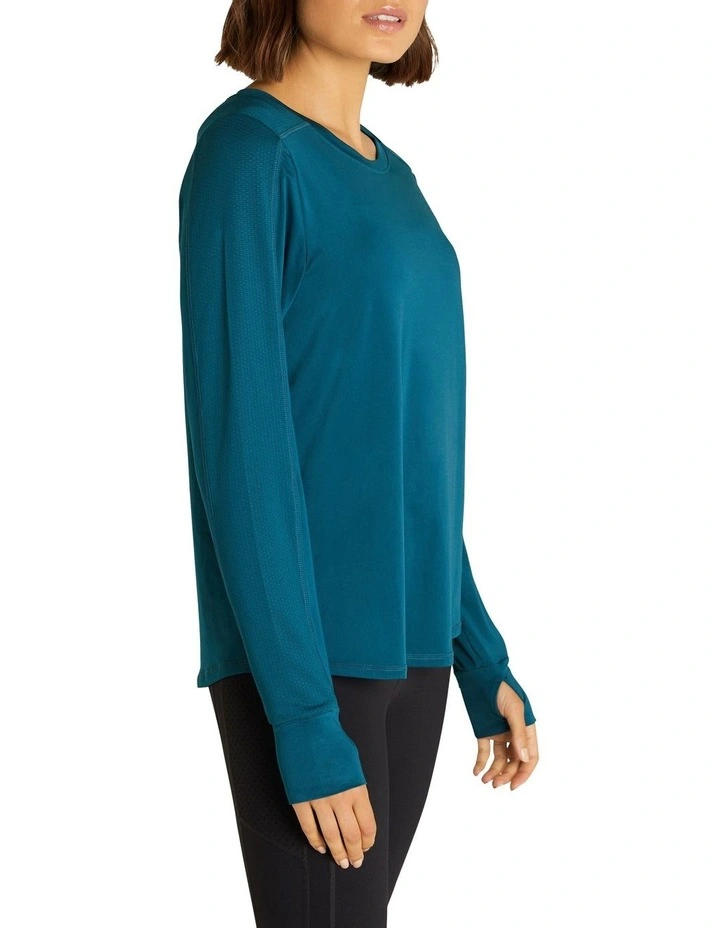 Mesh Panel Long Sleeve Top In Teal - Image 2