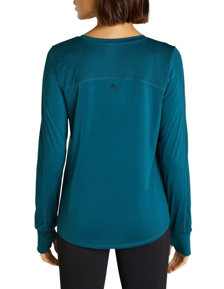 Mesh Panel Long Sleeve Top In Teal - Image 3