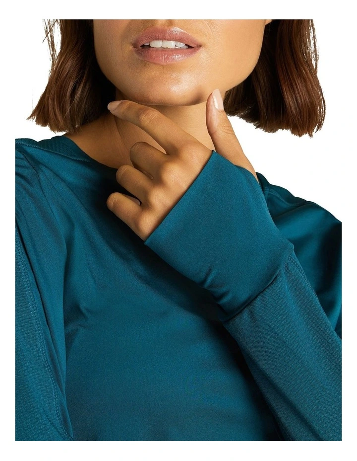 Mesh Panel Long Sleeve Top In Teal - Image 4