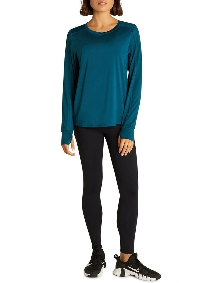 Mesh Panel Long Sleeve Top In Teal - Image 5