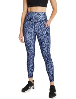 High Rise Pocket Full Length Tights In Blue