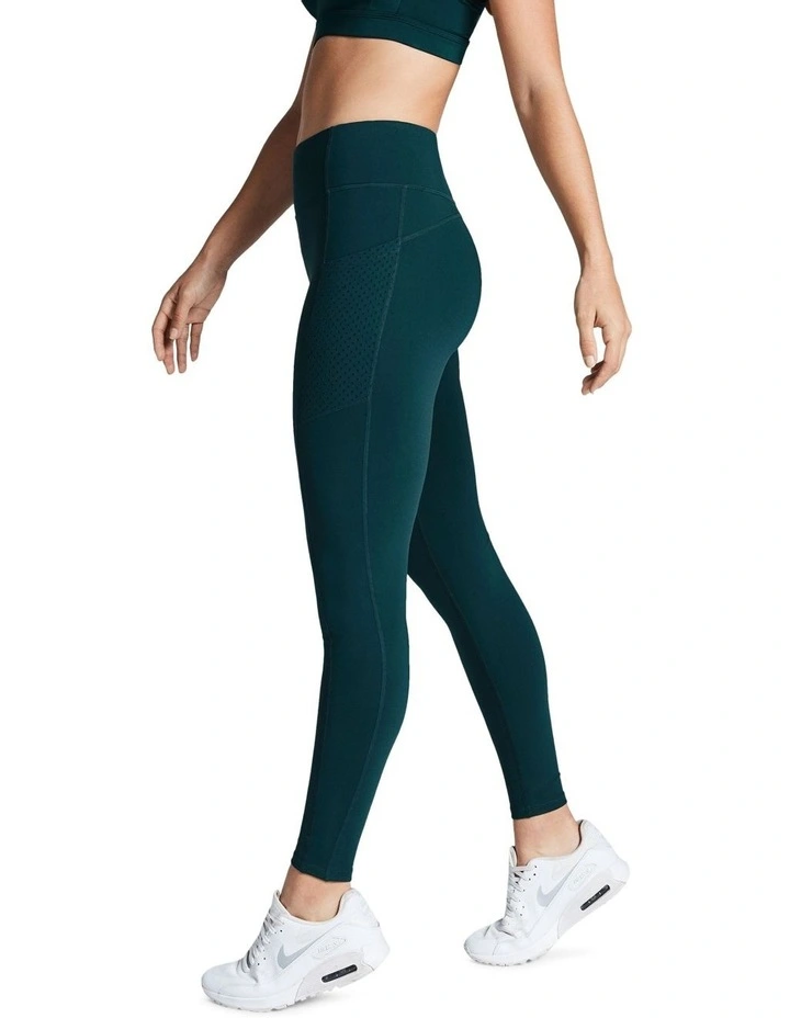 Perforated Pocket Full Length Tights In Teal