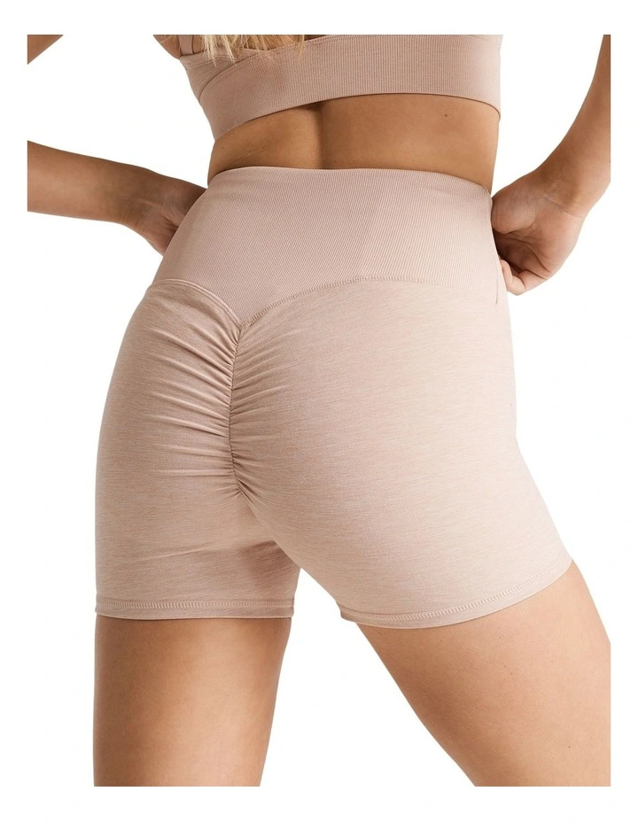 Melrose Scrunch Bum Booty Shorts In Brown - Image 4