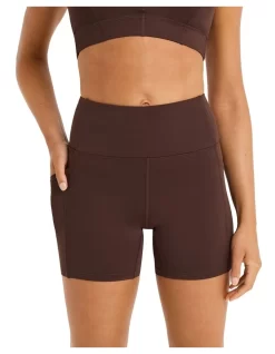 High Rise Pocket Bike Shorts In Brown