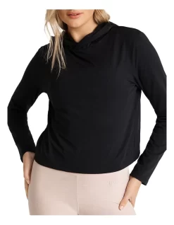 Melrose Wrap Hem Long Sleeve Top In Black