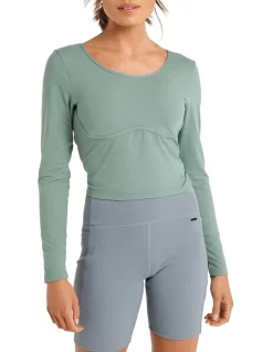Melrose Contoured Panel Long Sleeve Top In Green