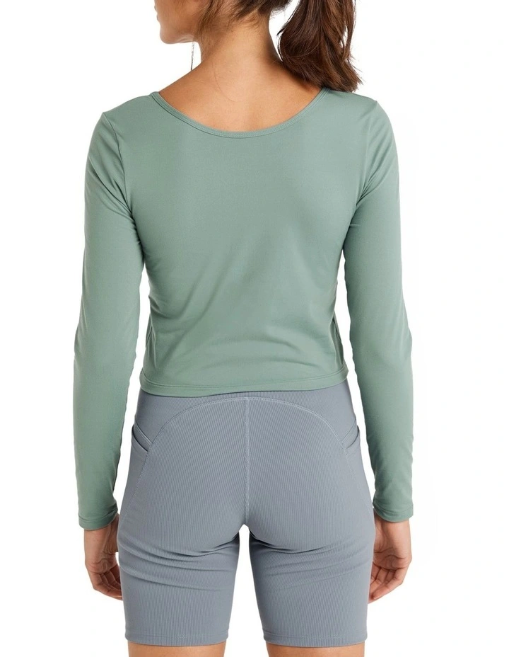 Melrose Contoured Panel Long Sleeve Top In Green - Image 3