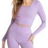 Textured Panel Long Sleeve Top In Purple