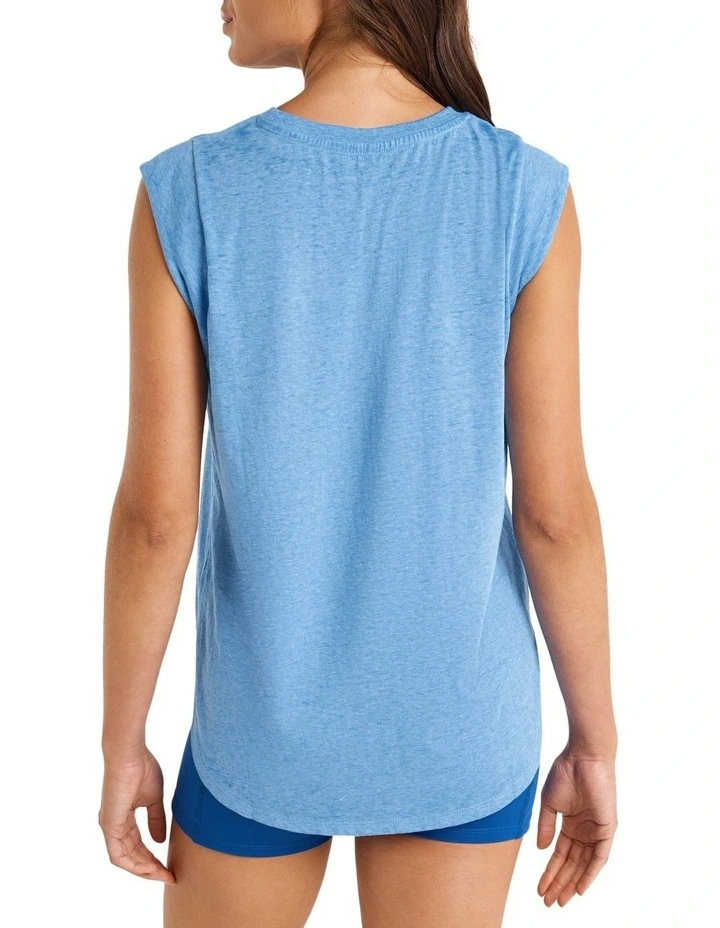 Extended Sleeve Logo Tank In Blue - Image 3