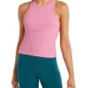 High Neck Rib Tank In Pink