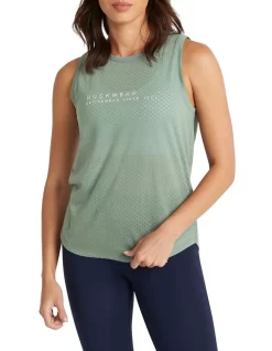 Casual Mesh Logo Tank In Green Smoke