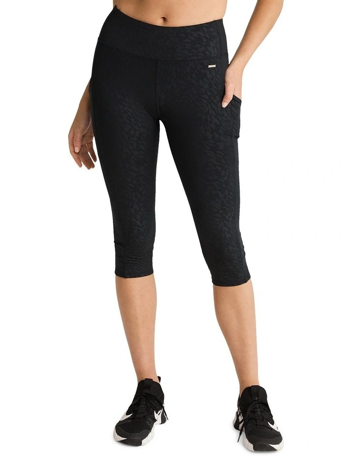 Noir Abstract Pocket 3/4 Tights In Black