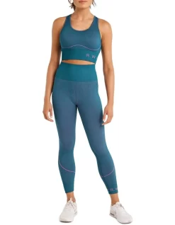 Abstraction Seamless Ankle Grazer Tights In Teal