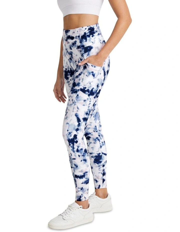 Full Length Pocket Tights In White/Blue - Image 2