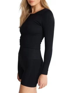 Rib Long Sleeve Top In Black