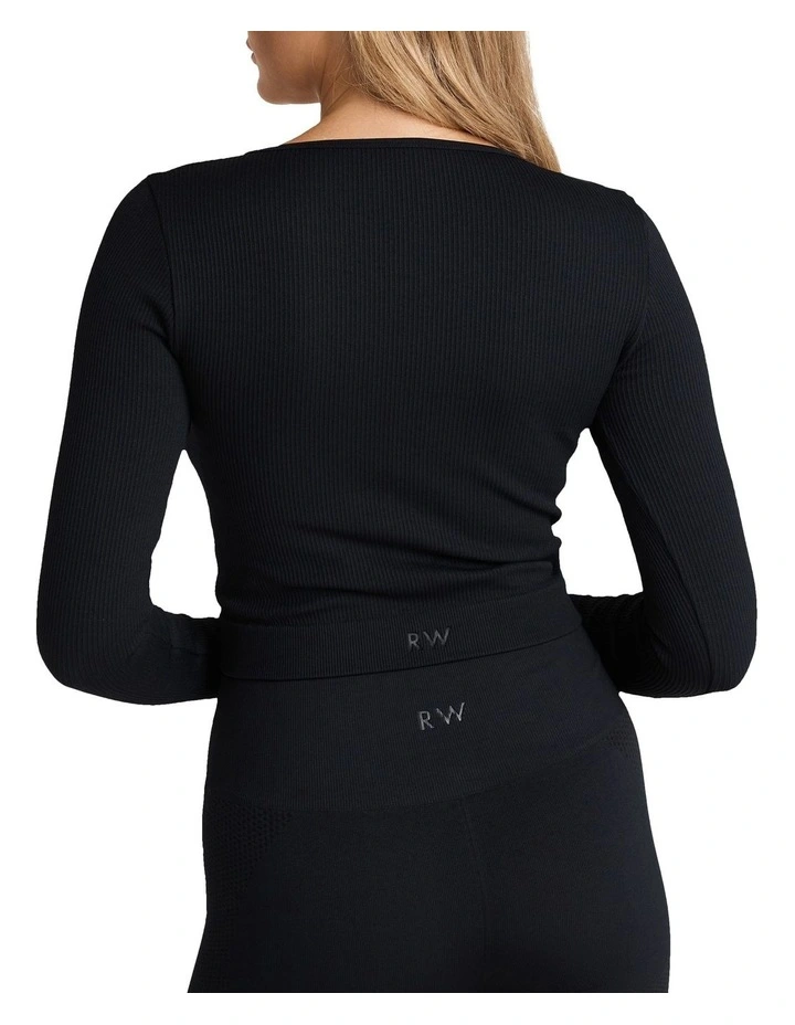 Rib Long Sleeve Top In Black - Image 2