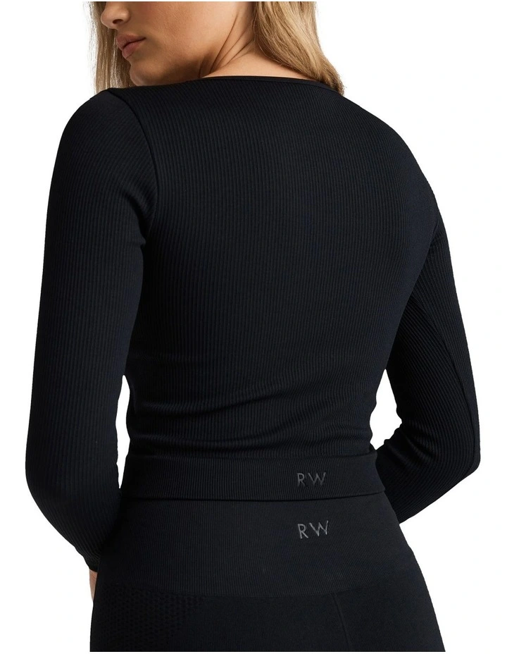 Rib Long Sleeve Top In Black - Image 3